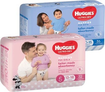 IGA Huggies Ultimate or Ultra Dry Nappies 30-54 Pack Selected Varieties offer
