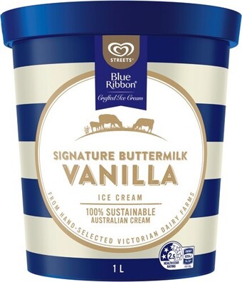 IGA Streets Blue Ribbon Crafted Buttermilk Vanilla Ice Cream 1 Litre offer