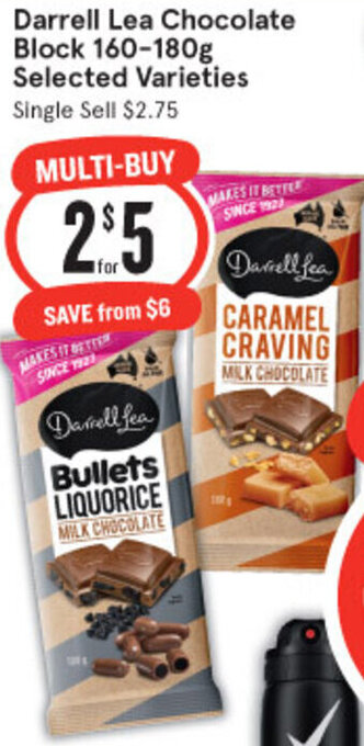 IGA Darrell Lea Chocolate Block 160-180g Selected Varieties offer