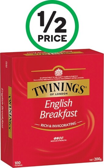 Woolworths Twinings Tea Bags Pk 80-100 – Excludes Camomile, Peppermint, Vanilla Chai and Lemon & Ginger offer
