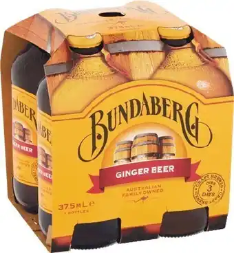 Woolworths Bundaberg Ginger Beer or Sparkling Drink 4 x 375ml offer