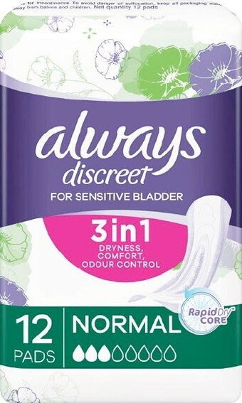 Woolworths Always Discreet Incontinence Pads Pk 10-12 offer