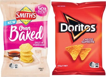 Coles Doritos Corn Chips 150g-170g or Smith’s Baked Snacks 130g offer