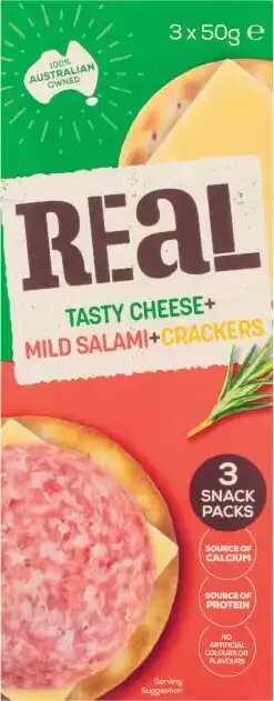 Coles Real Feast Cheese Mild Salami & Crackers 3 Pack 150g offer