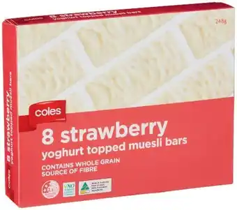 Coles Coles Muesli Bars Strawberry Topped Yoghurt 248g offer