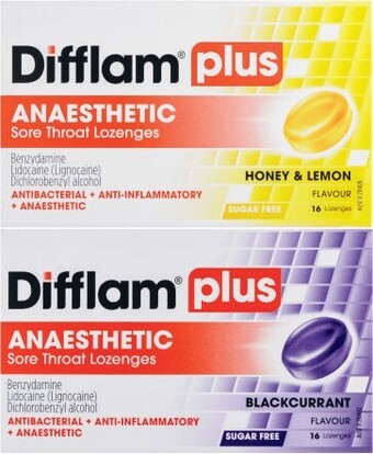 Coles Difflam Plus Anaesthetic Blackcurrant or Honey & Lemon Lozenges 16 Pack* offer