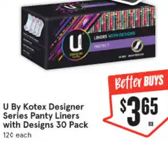 U By Kotex Designer Series Panty Liners With Designs 30 Pack