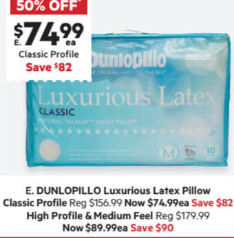 Harris Scarfe Dunlopillo Luxurious Latex Pillow Classic Profile offer