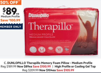 Dunlopillo Therapillo Memory Foam Pillow - Medium Profile