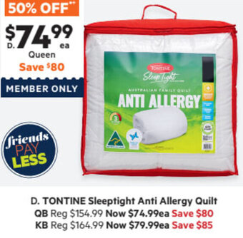 Harris Scarfe Tontine Sleeptight Anti Allergy Quilt offer