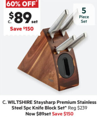 Harris Scarfe Wiltshire Staysharp Premium Stainless Steel 5pc Knife Block Set offer
