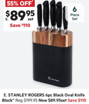 Harris Scarfe Stanley Rogers 6pc Black Oval Knife Block offer