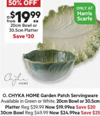 Harris Scarfe Chyka Home Garden Patch servingware 20cm Bowl or 30.5cm Platter offer