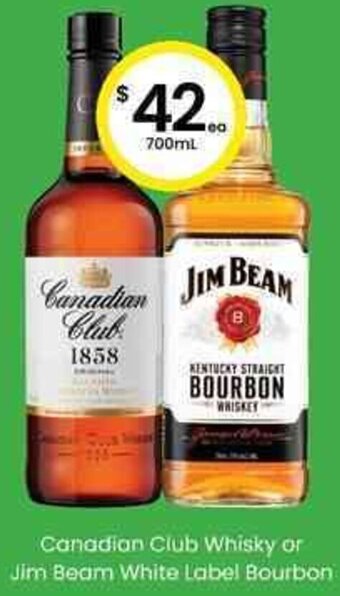 The Bottle O Canadian Club Whisky or Jim Beam White Label Bourbon 700ml offer