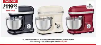 Harris Scarfe Smith+nobel 5l Planetary Stand Mixer Black Cream Or R Ed Hsm-199 offer