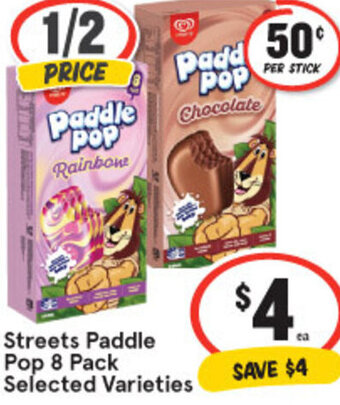 IGA Streets Paddle Pop 8 Pack Selected Varieties offer