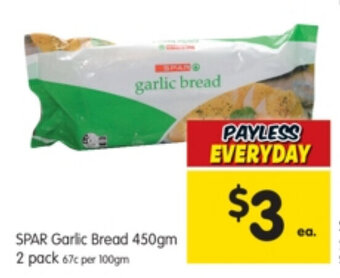 SPAR Garlic Bread 450gm 2 Pack