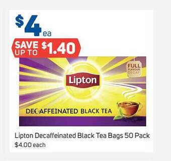 Foodland Lipton Decaffeinated Black Tea Bags 50 Pack offer