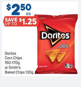 Foodland Doritos Corn Chips Or Smith's Baked Chips offer