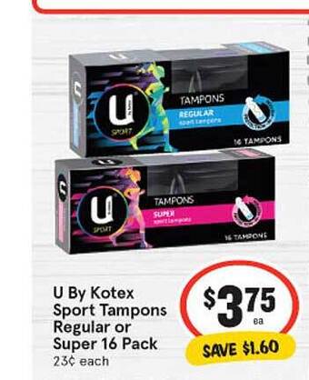U By Kotex Sport Tampons Regular Or Super 16 Pack
