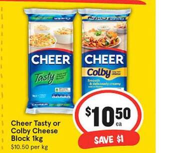 IGA Cheer Tasty Or Colby Cheese Block 1kg offer