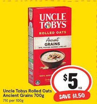 IGA Uncle Tobys Rolled Oats Ancient Grains 700g offer