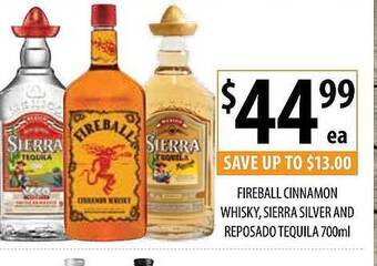Fireball Cinnamon Whisky, Sierra Silver And Reposado Tequila 700ml