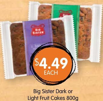 Big Sister Dark or Light Fruit Cakes 800g