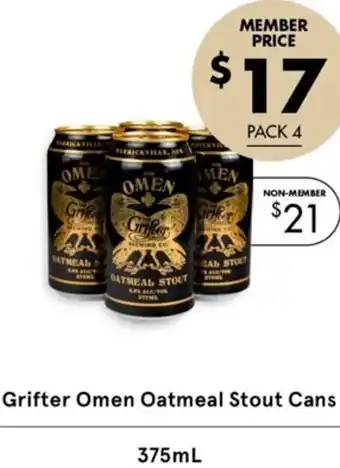 Vintage Cellars Grifter Omen Oatmeal Stout Cans 375ml offer