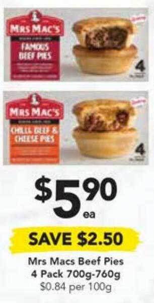 Drakes Mrs Macs Beef Pies 4 Pack offer
