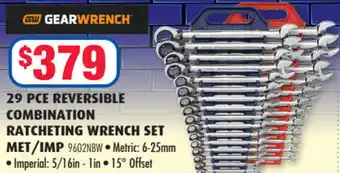 Toolmart 29 Pce Reversible Combination Ratcheting Wrench Set Met/IMP offer
