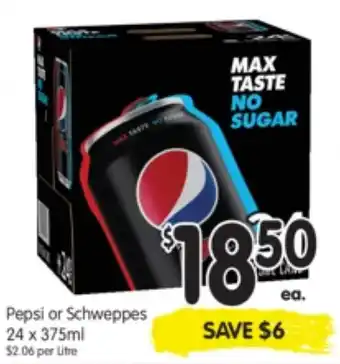 Spar Pepsi or Schweppes 24x375ml offer