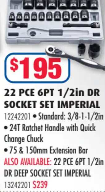 Toolmart 22 PCE 6PT 1/2in Dr Socket Set Imperial offer
