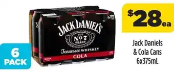 Liquorland Jack Daniel's & Cola Cans 6x375ml offer