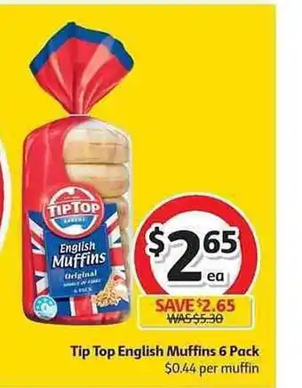 Coles Tip Top English Muffins offer
