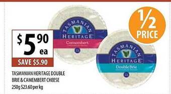 Supabarn Tasmanian Heritage Double Brie & Camembert Cheese offer