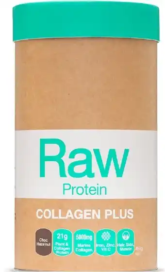 healthylife Amazonia Raw Protein Collagen Plus Choc Hazelnut, 450g offer