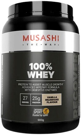 healthylife Musashi 100% Whey Vanilla Milkshake, 900g offer