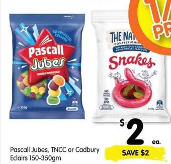 Spar Pascall Jubes, Tncc Or Cadbury Eclairs offer