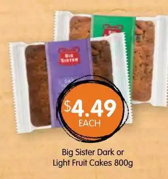 Spudshed Big Sister Dark Or Light Fruit Cakes 800g offer