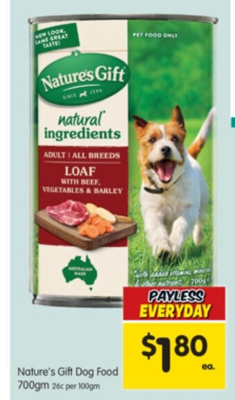 Spar Nature's Gift Dog Food 700gm offer