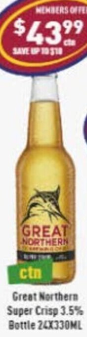 Liquor Legends Great Northern Super Crisp 3.5% Bottle 24x330ml offer