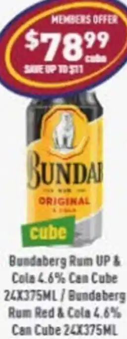 Liquor Legends Bundaberg Rum Up & Cole 4.6% Can Cube 24x375ml / Bundaberg Rum Red & Cola 4.6% Can Cube 24x375ml offer