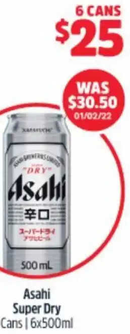 BWS Asahi Super Dry Cans I 6x500ml offer