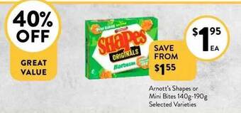 Foodworks Arnott's Shapes Or Mini Bites offer