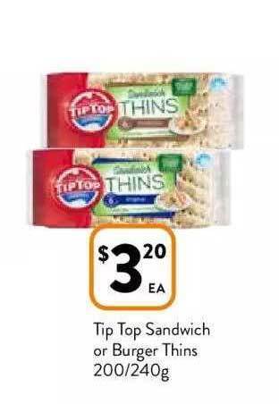 Foodworks Tip Top Sandwich Or Burger Thins offer