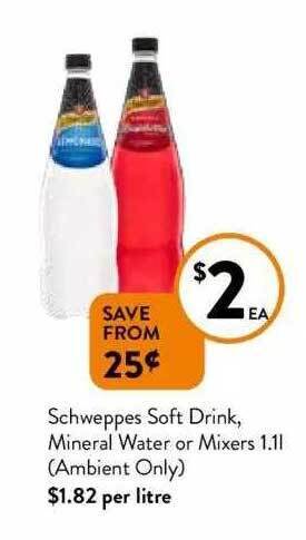 Foodworks Schweppes Soft Drink, Mineral Water Or Mixers offer