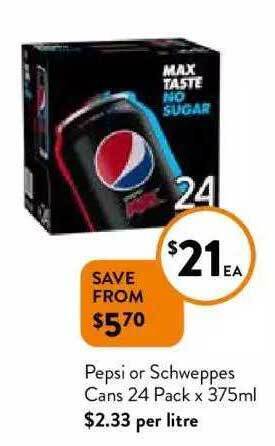 Foodworks Pepsi Or Schweppes Cans offer