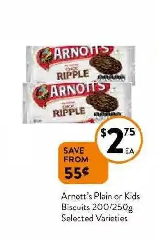 Foodworks Arnott's Plain Or Kids Biscuits offer