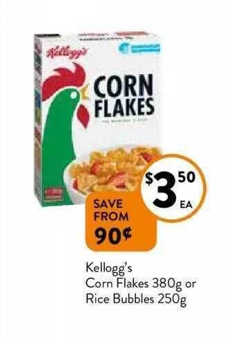 Foodworks Kellogg's Corn Flakes Or Rice Bubbles offer